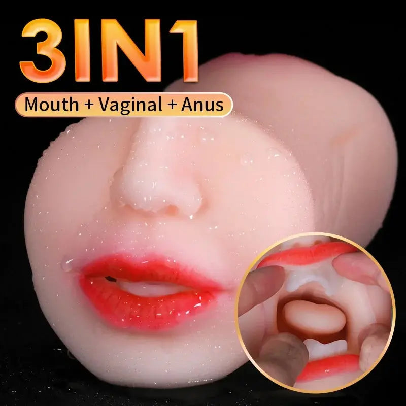 3 IN 1 Sex Toys Masturbation For Men Deep Throat Artificial Real Pussy Oral Male MasturbatorBlowjob Realistic Rubber Vagina 18+