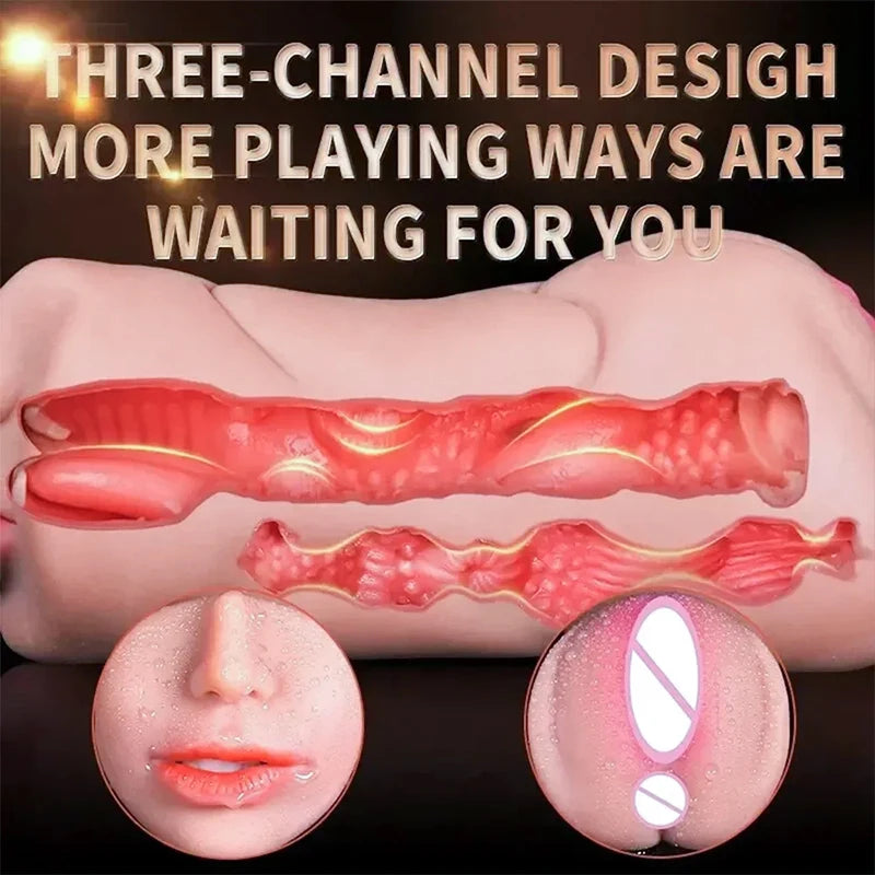 3 in 1 Male Sex Toys with Sexy Mouth Realistic Vagina and Tight Anus Ass Oral Sex Doll Stroker Adult Toys Adult Supplies for Men