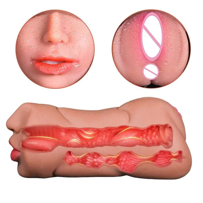 3 IN 1 Sex Toys Masturbation For Men Deep Throat Artificial Real Pussy Oral Male MasturbatorBlowjob Realistic Rubber Vagina 18+