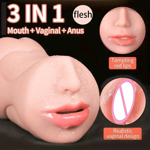 3 in 1 Male Sex Toys with Sexy Mouth Realistic Vagina and Tight Anus Ass Oral Sex Doll Stroker Adult Toys Adult Supplies for Men